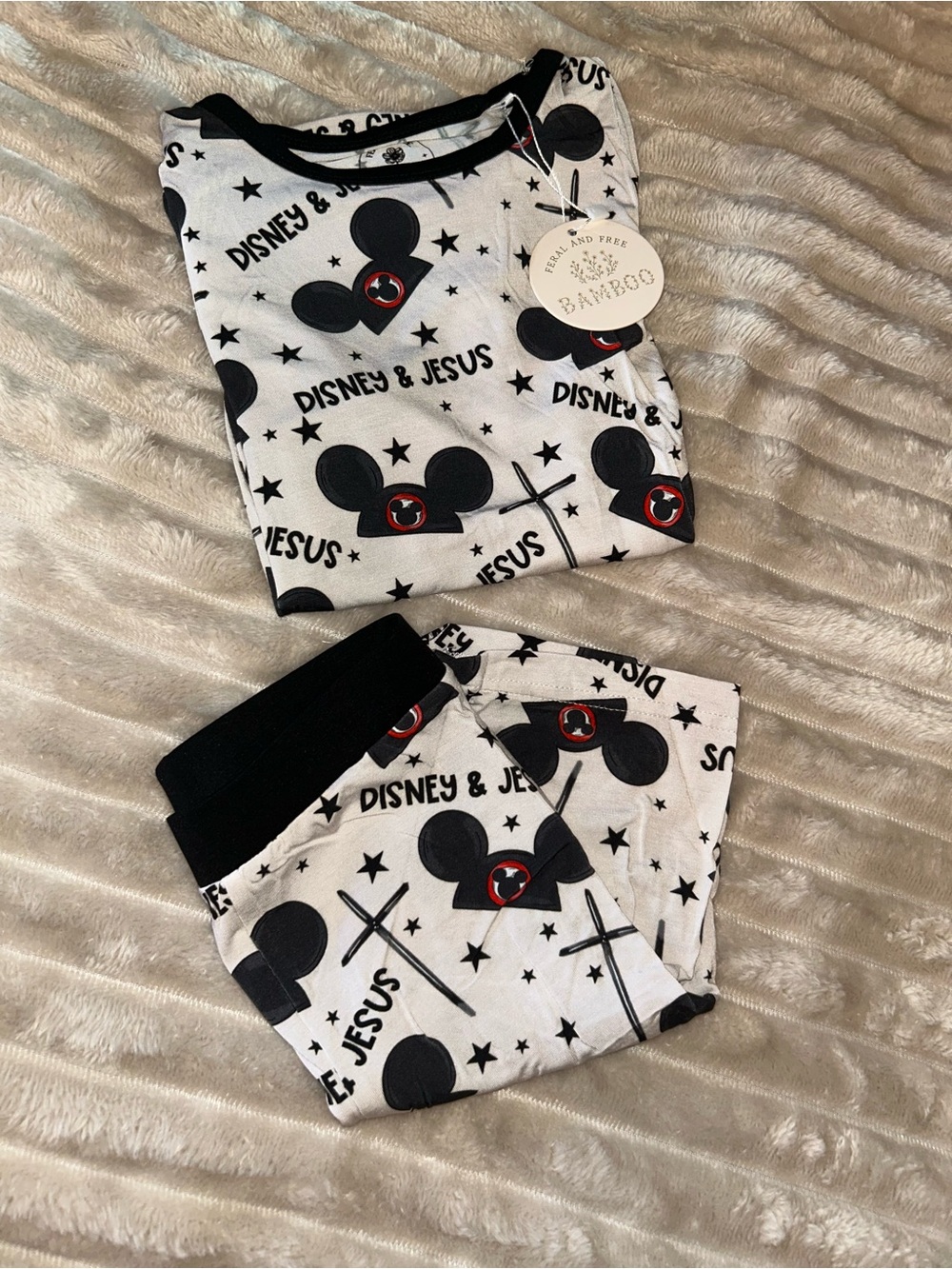 BAMBOO Kids White & Black Disney & Jesus Graphic Pajama Set